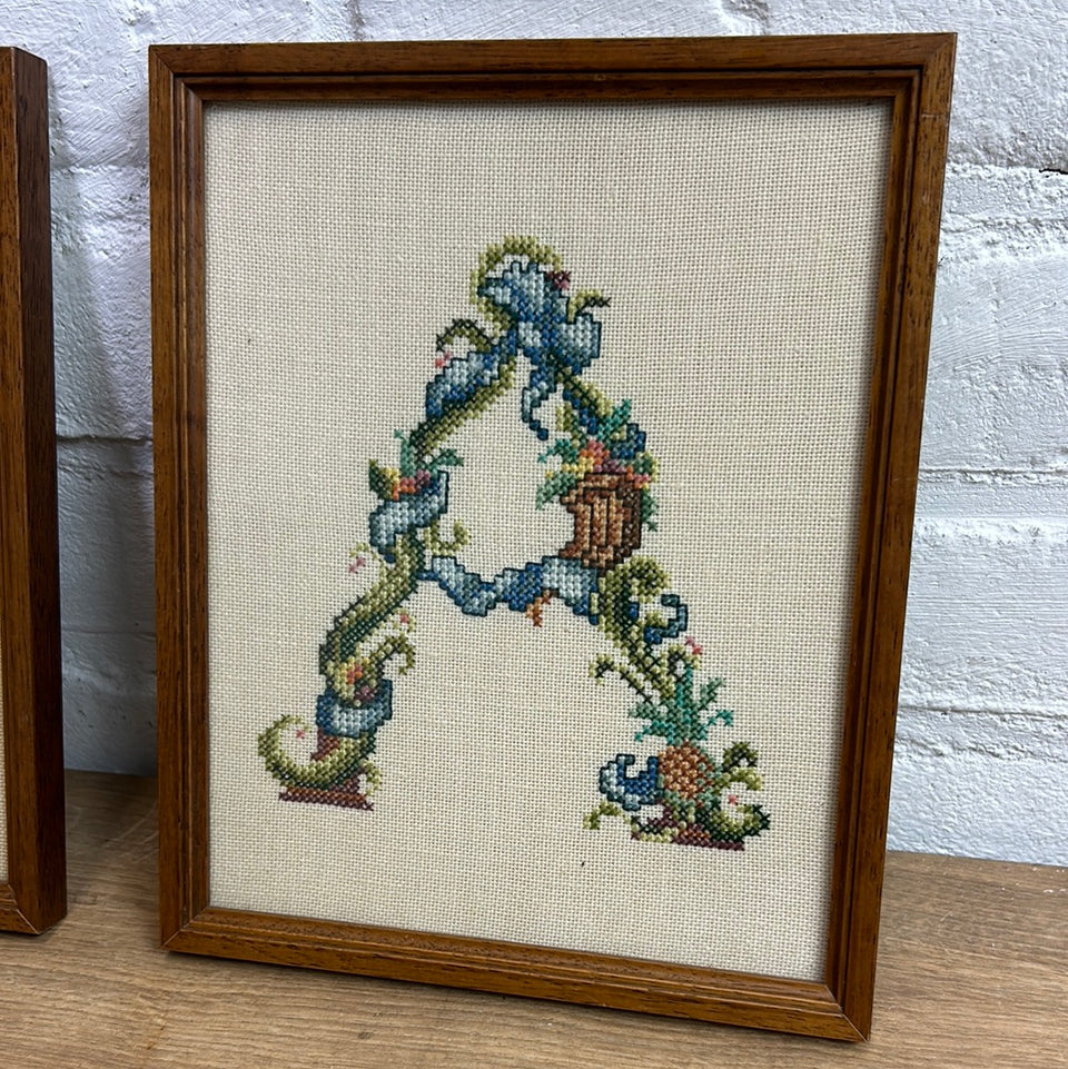 Letters H & A  - Embroidery - Cottonwork - Framed