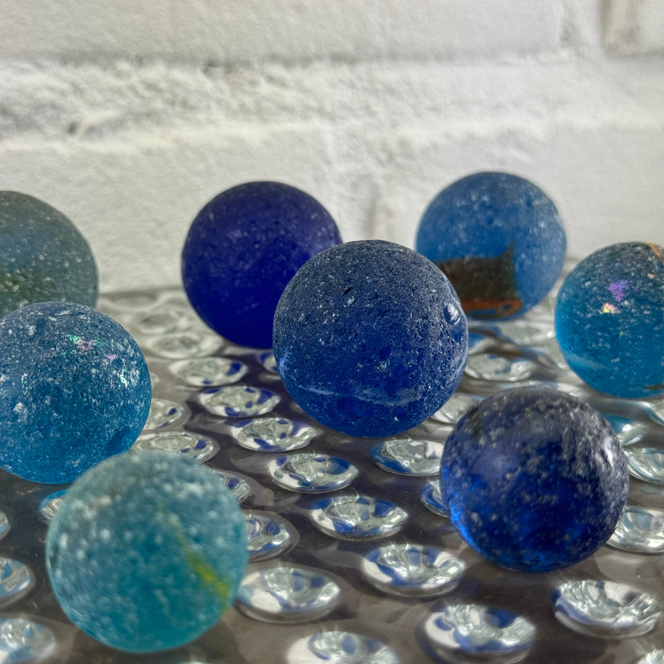 Sea Glass Mixed set of 9 Antique Blue - Cobalt colored themed glass marbles