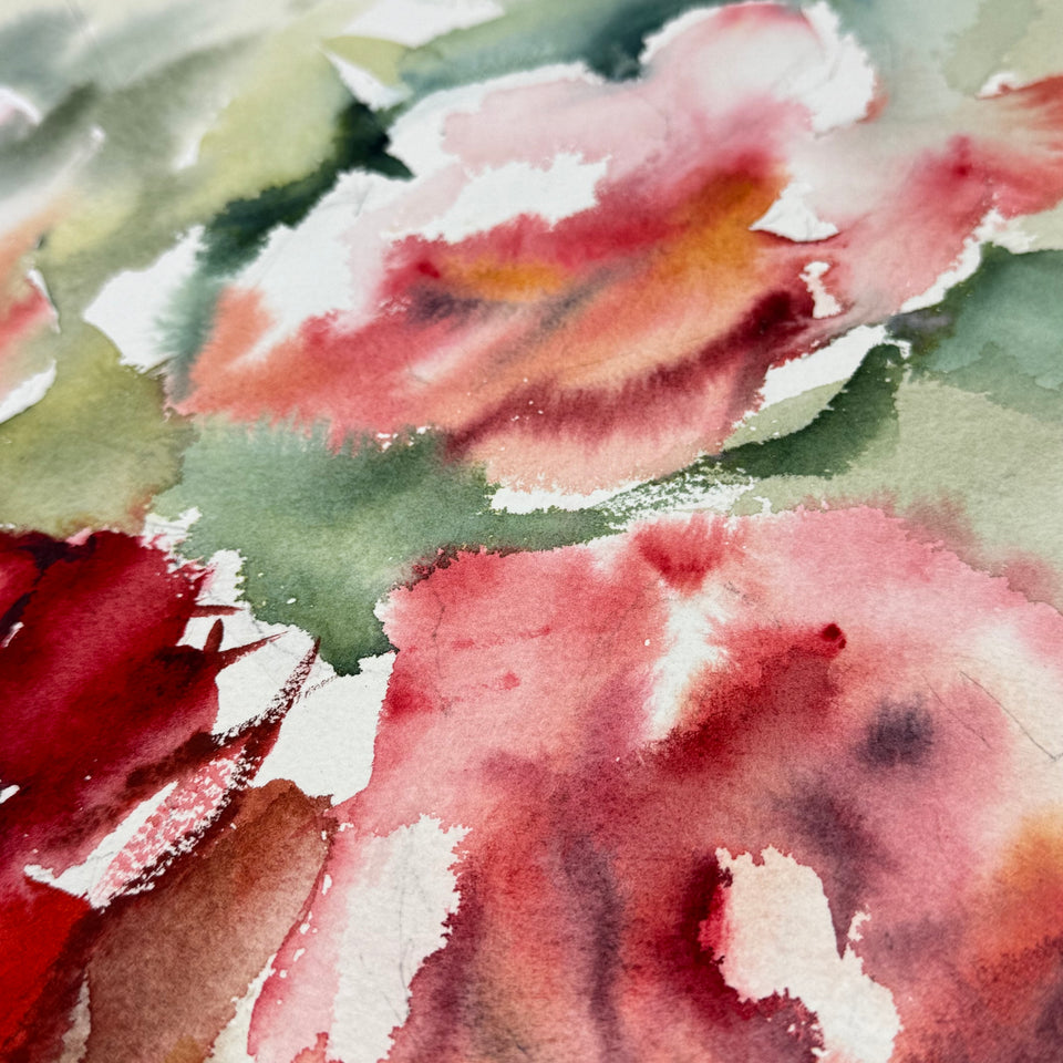 Large watercolor painting: Abstract Flowers by Coraline Bäcker