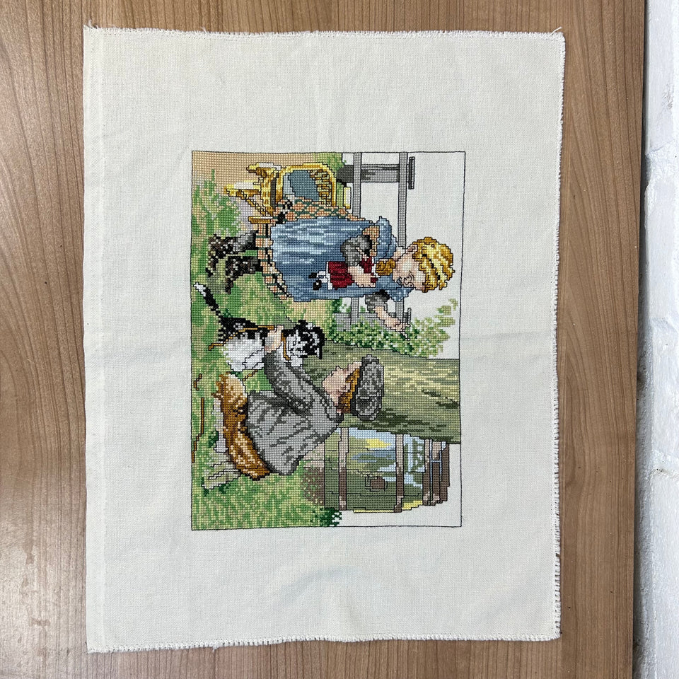 Vintage children Embroidery - Tapestry - Patchwork - Cotton work - Framed
