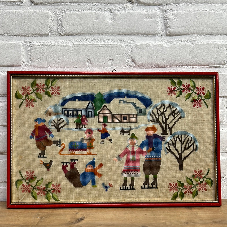 Autumn & Winter Embroideries - Tapestry - Patchwork - Cotton work - Framed behind glass