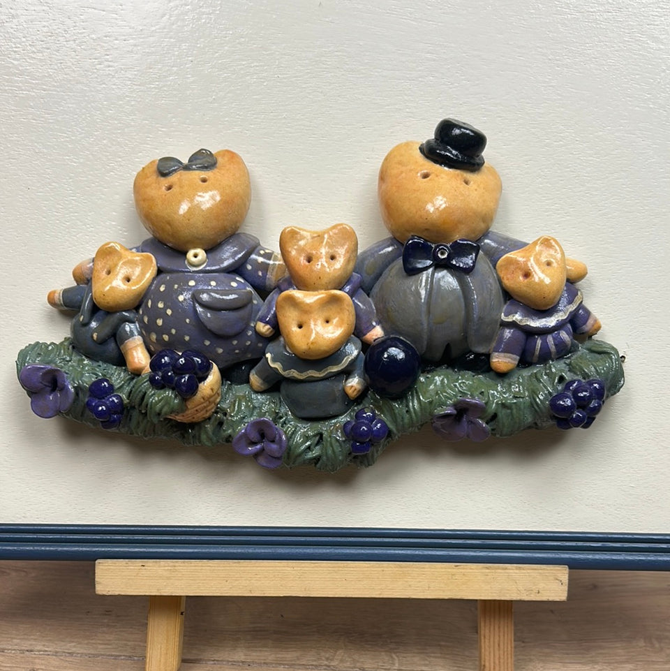 Vintage Ceramic Mouse family with wooden frame