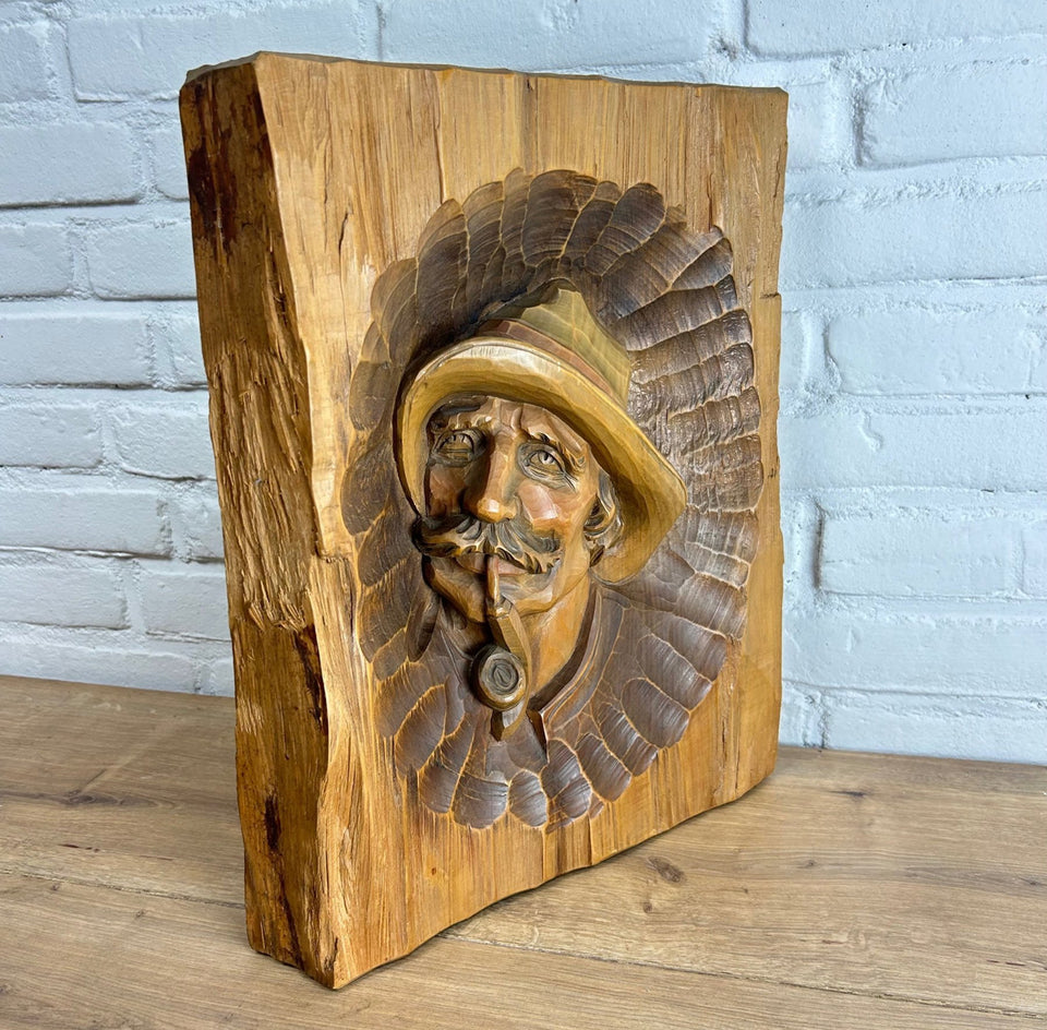 Mid 20th Century Hand Carved Tirol Wood Sculpture portrait