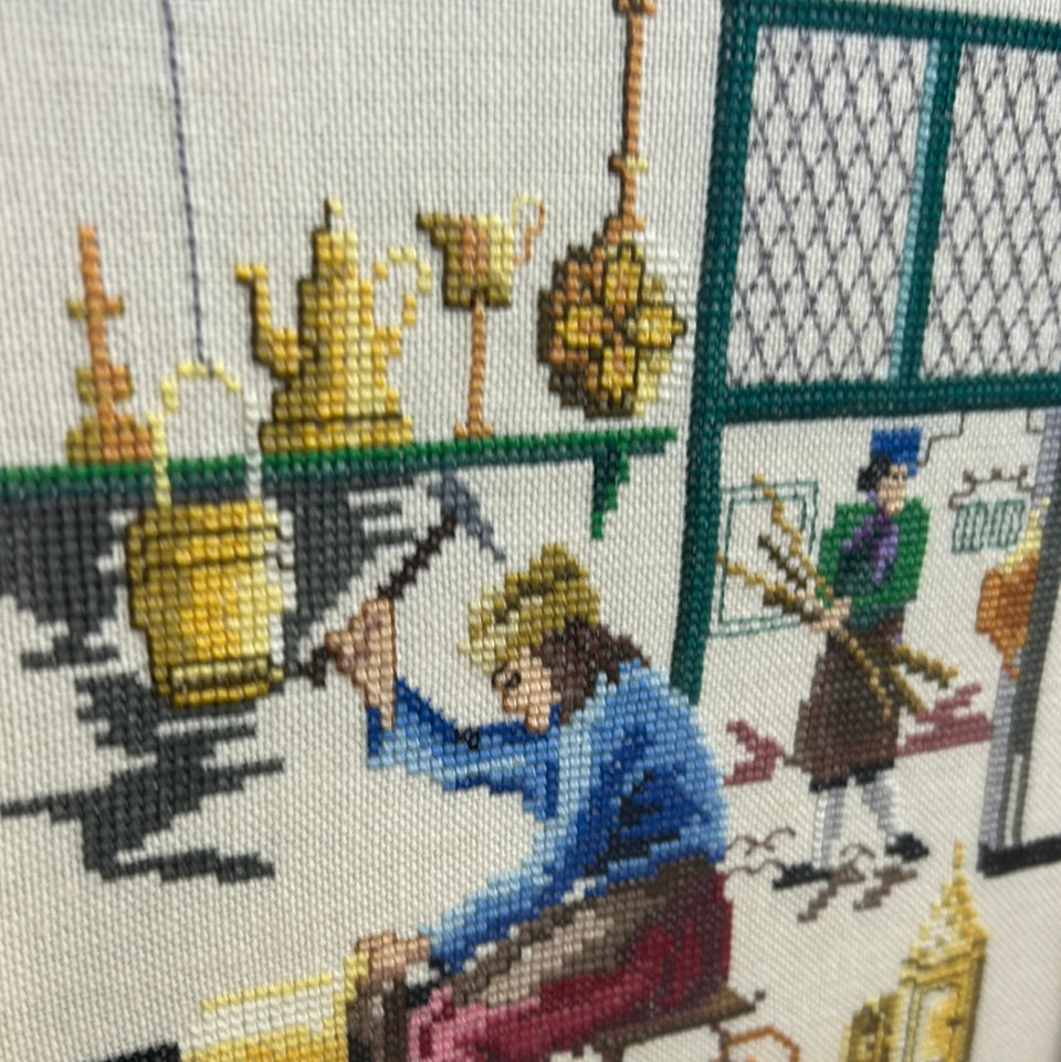 Vintage Dutch Kooperslager Embroidery - Tapestry - Patchwork - Cotton work - Framed