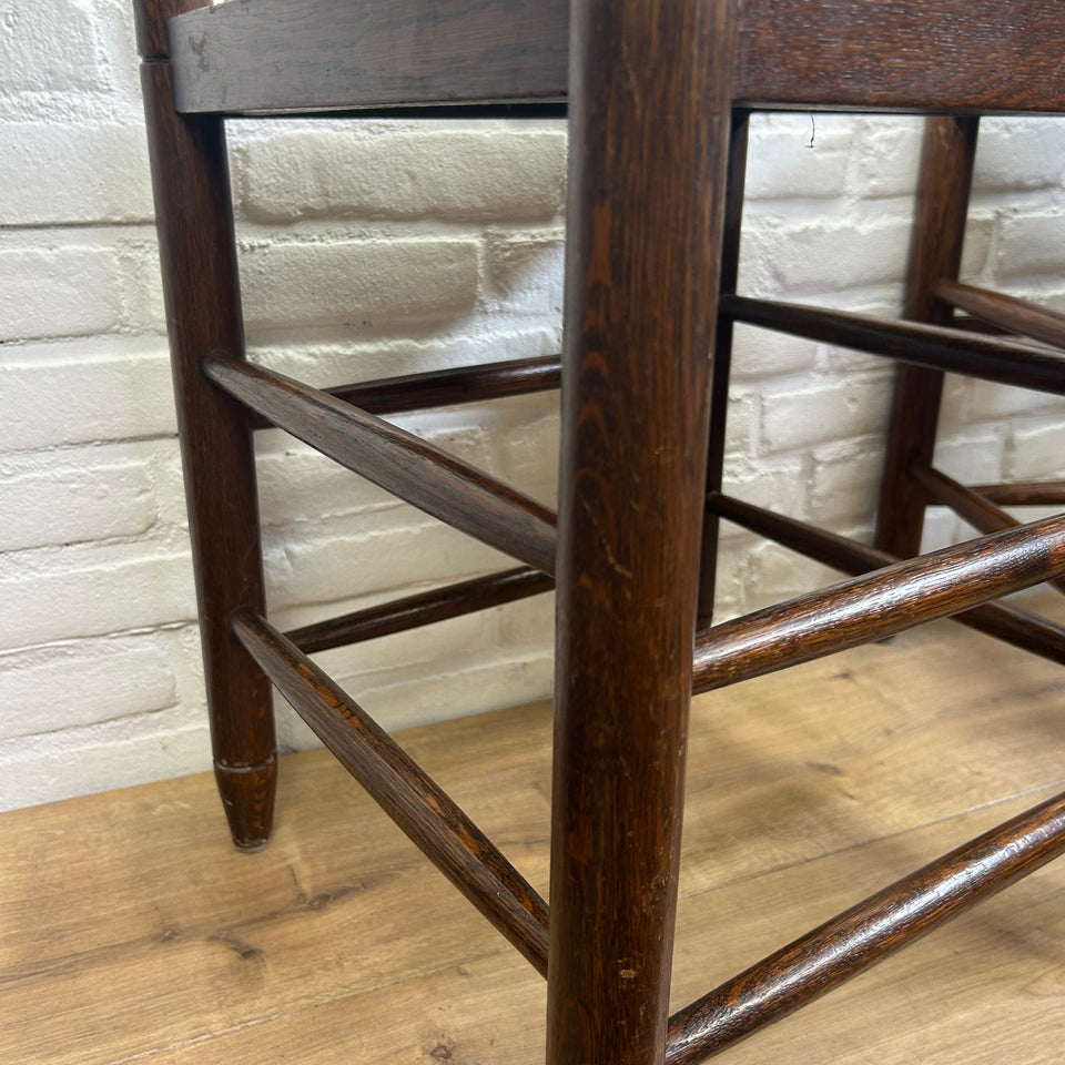 Mid-century modern wooden rattan stools