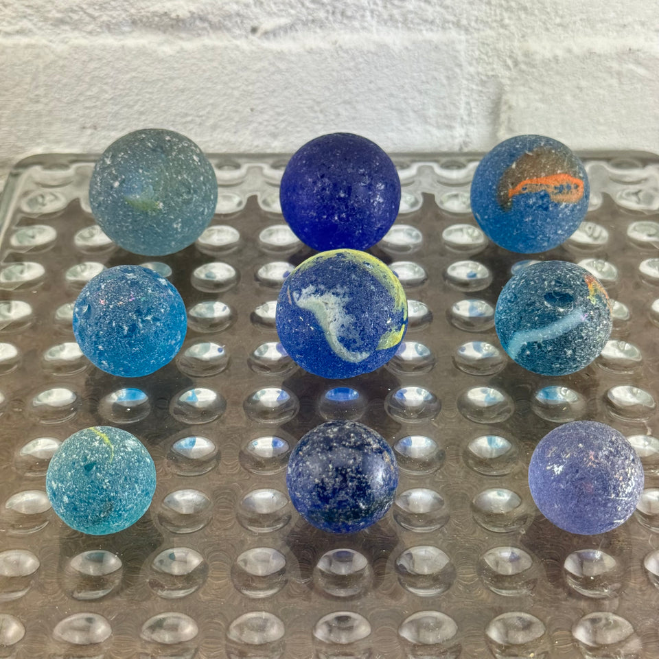 Sea Glass Mixed set of 9 Antique Blue - Cobalt colored themed glass marbles