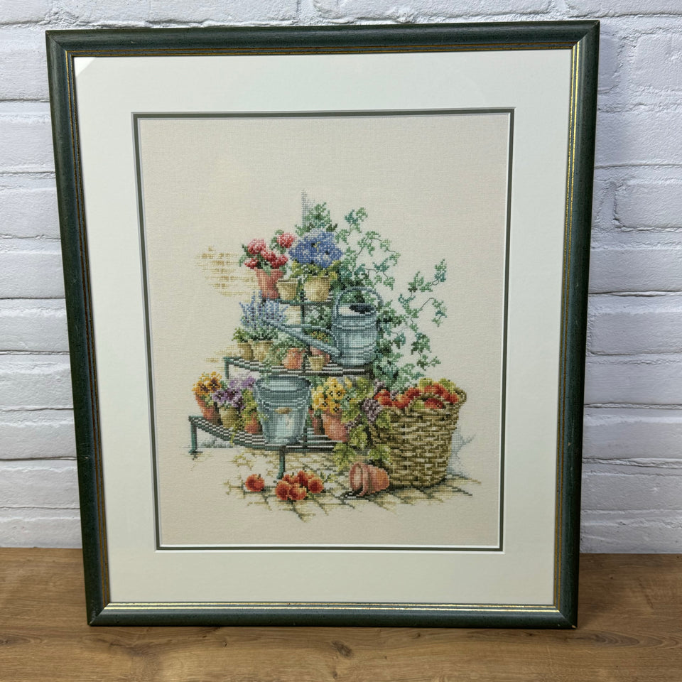 Garden flowers in pots - Framed embroidery