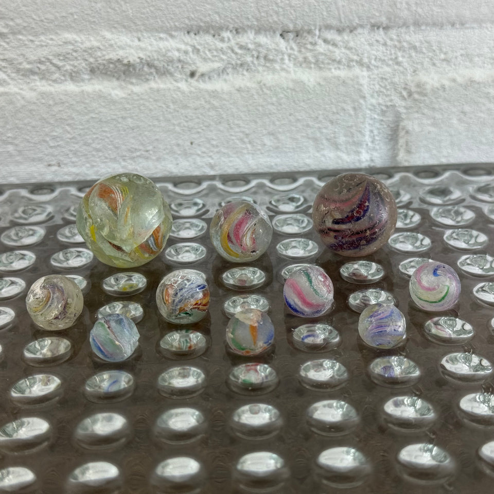 Set of 10 antique rare Latticino marbles - Different variations and sizes