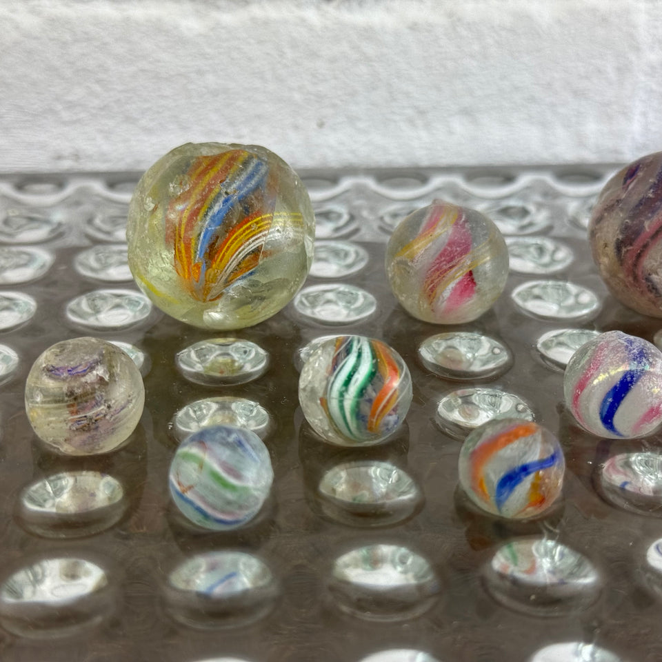 Set of 10 antique rare Latticino marbles - Different variations and sizes