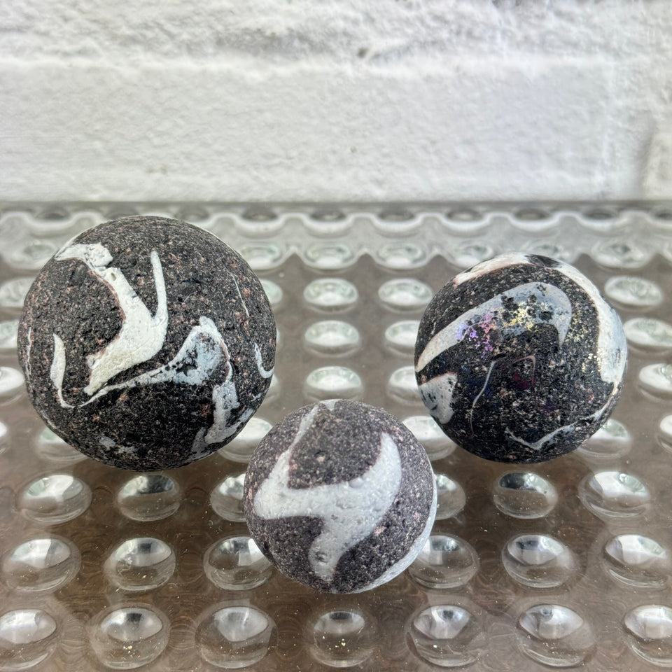 Black and White Large Sea Glass marbles set of 3 seaglass marbles - large 2 inch marble