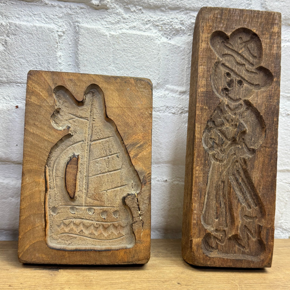 Antique set of five European wooden baking molds