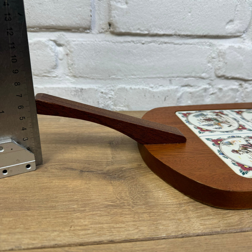 Serving platter with Dutch ceramic tile and cheese knife