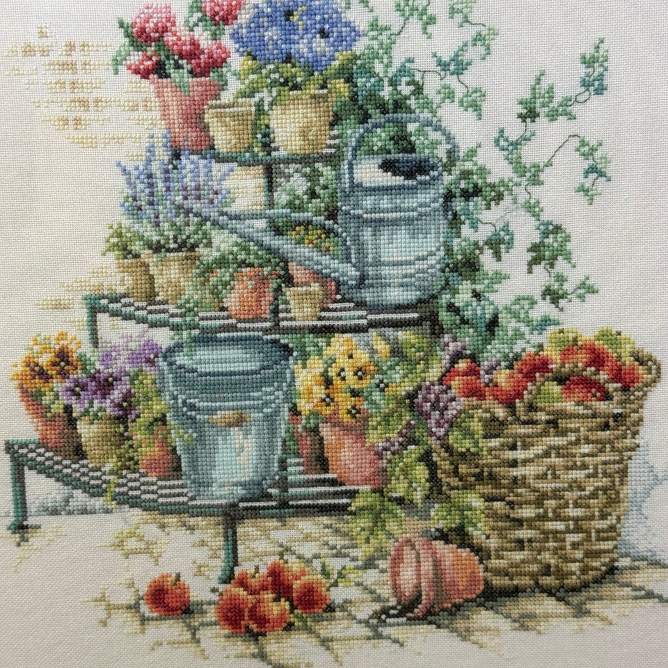 Garden flowers in pots - Framed embroidery