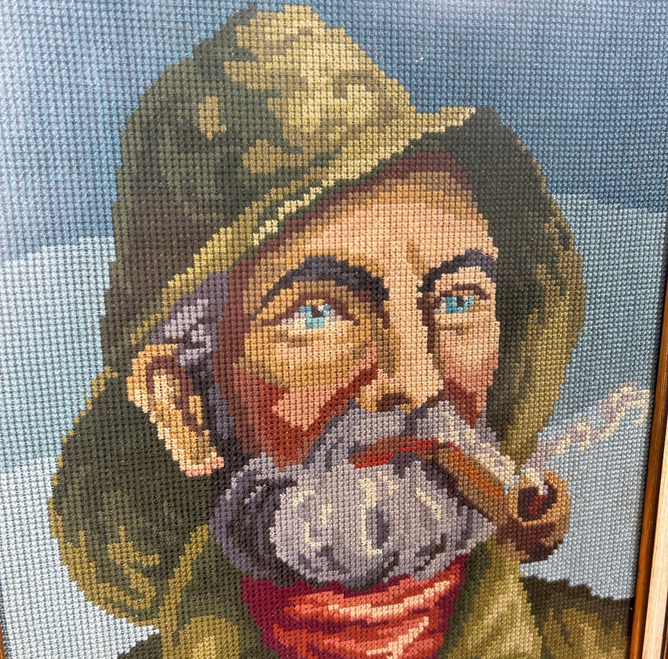 Vintage Sailor Painting Embroidery  - Cottonwork - Framed