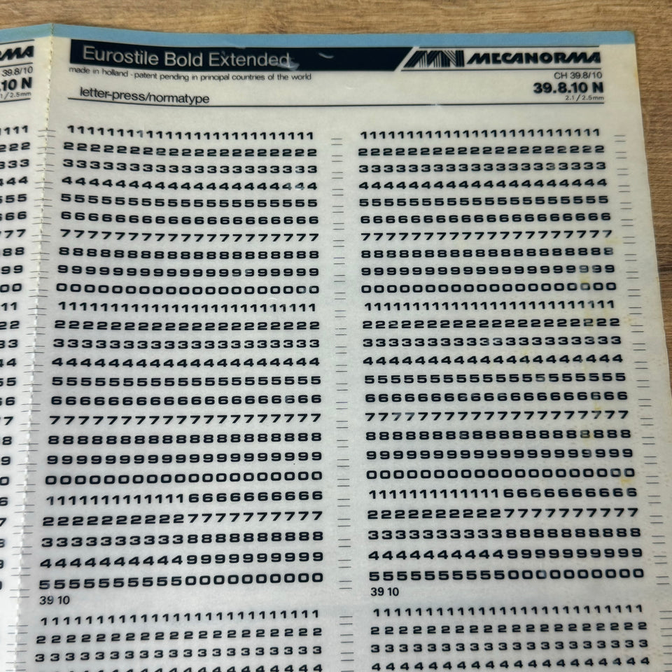 Mecanorma Eurostile Bold Extended 39.8.10.N transfer Sheet