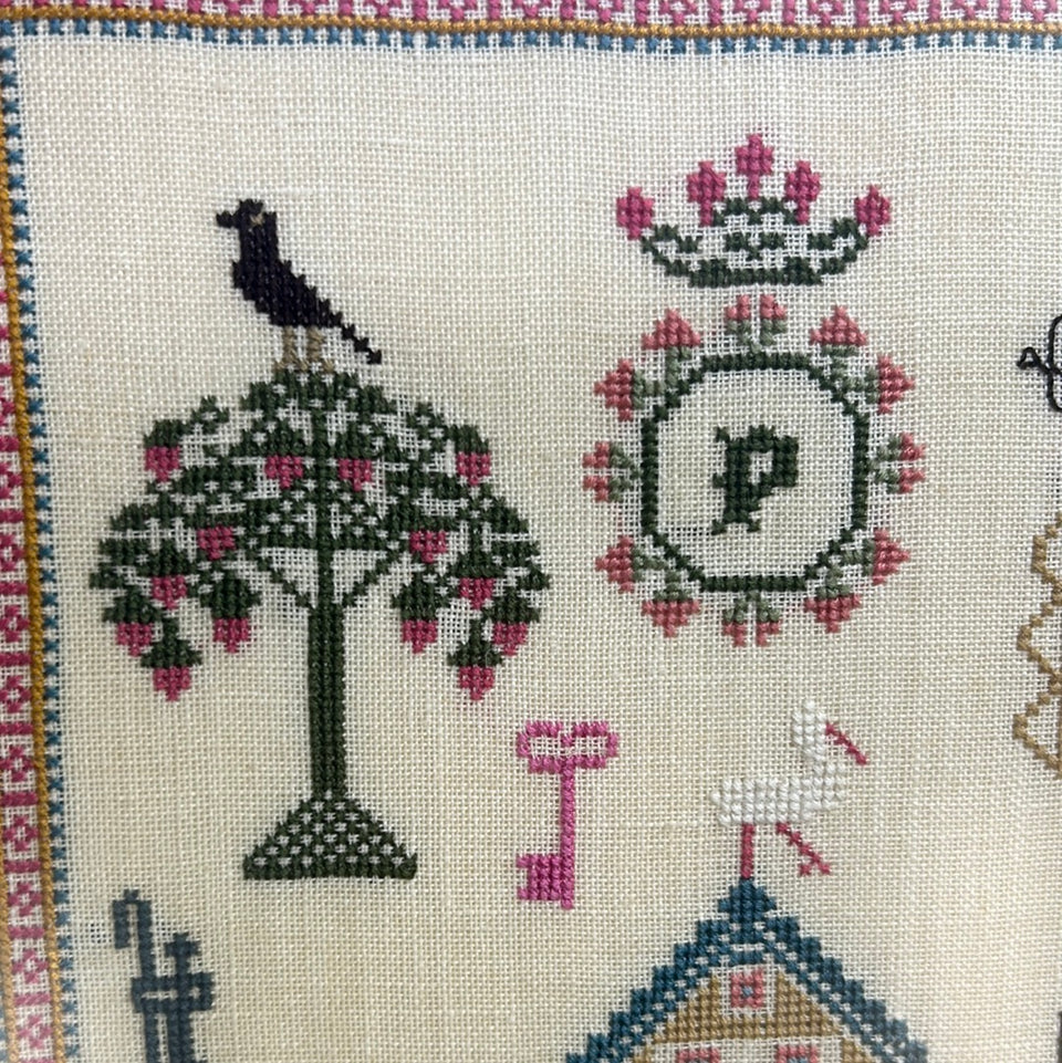 Vintage Sampler - Embroidery - Tapestry - Patchwork - Cotton work - Framed