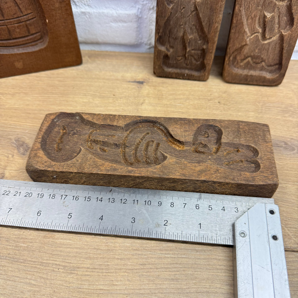 Antique set of five wooden antique century baking molds kitchen decoration