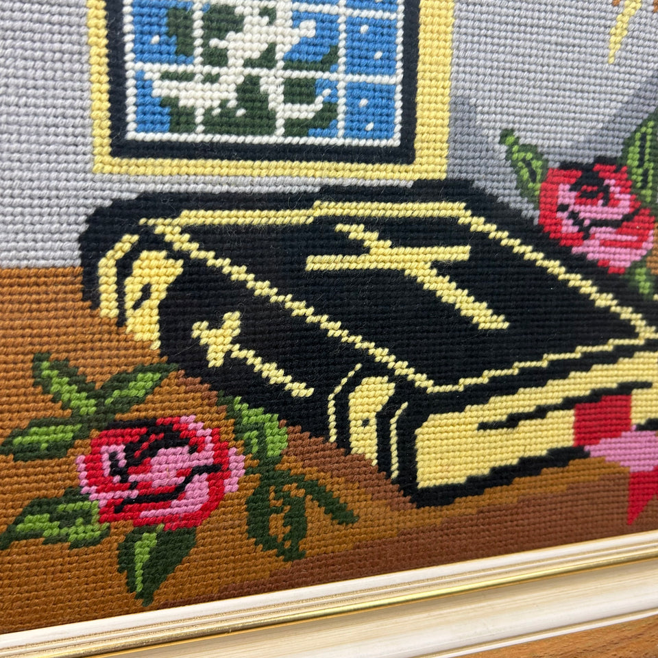 Holy Bible - Vintage Embroidery - Tapestry - Patchwork - Cotton work - Framed