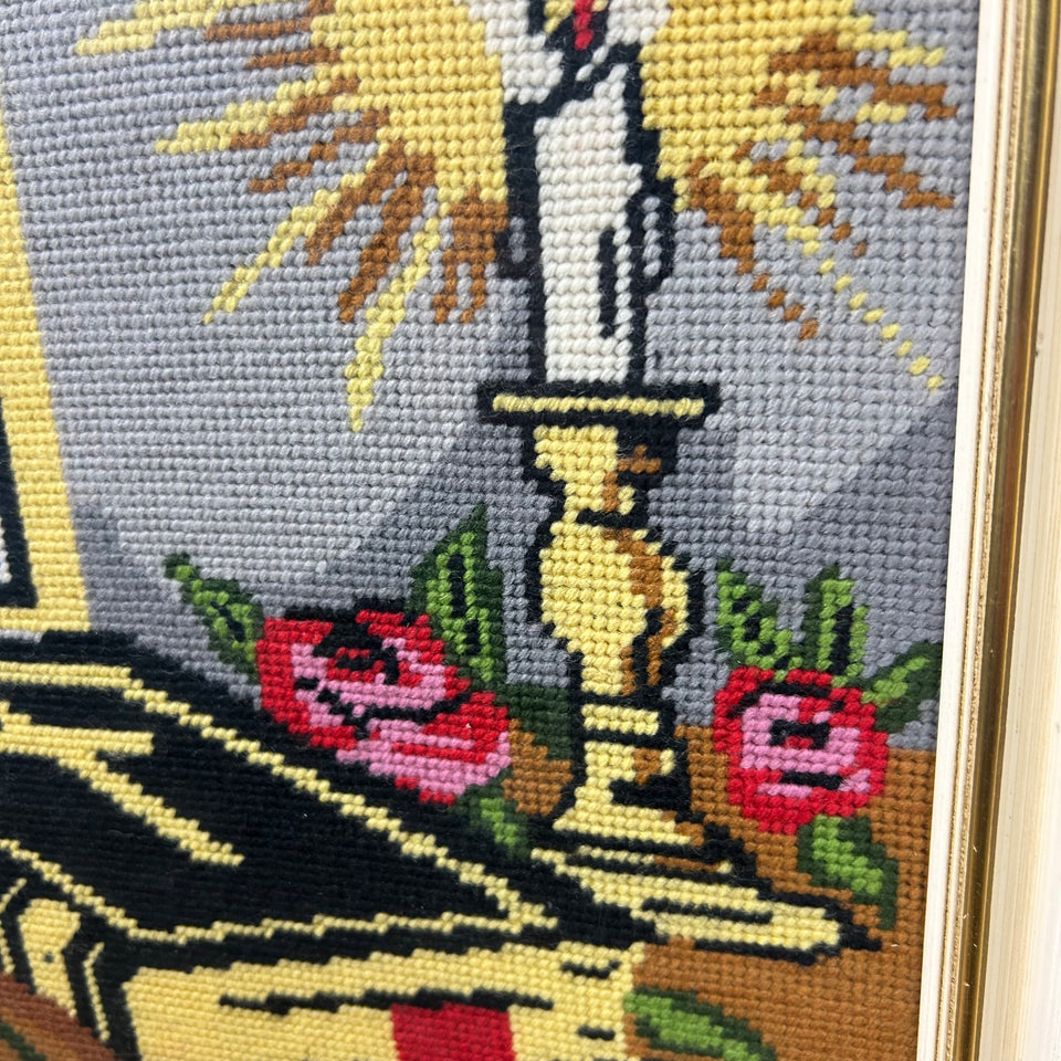Holy Bible - Vintage Embroidery - Tapestry - Patchwork - Cotton work - Framed