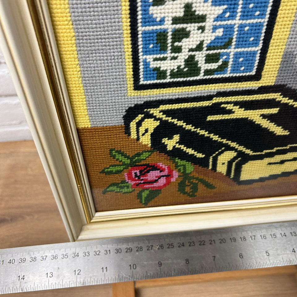 Holy Bible - Vintage Embroidery - Tapestry - Patchwork - Cotton work - Framed