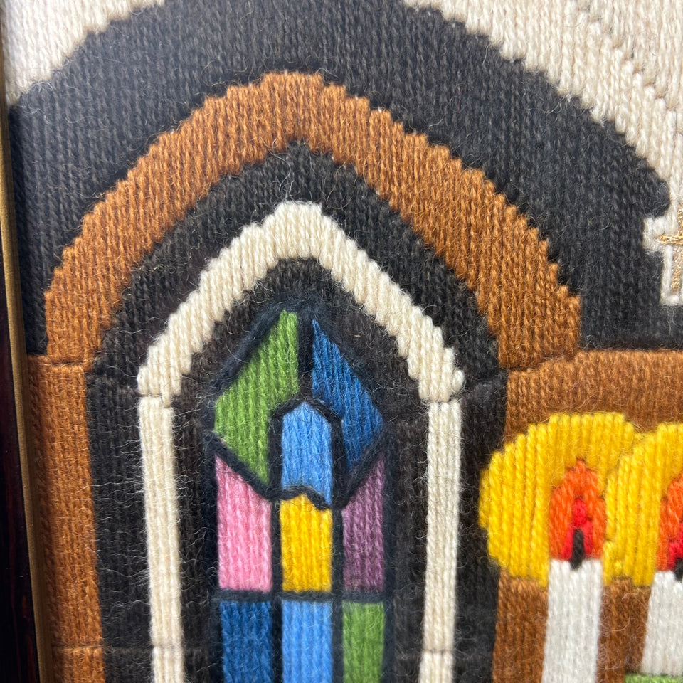Holy Bible & Chandelier - Vintage Embroidery - Tapestry - Patchwork - Cotton work - Framed