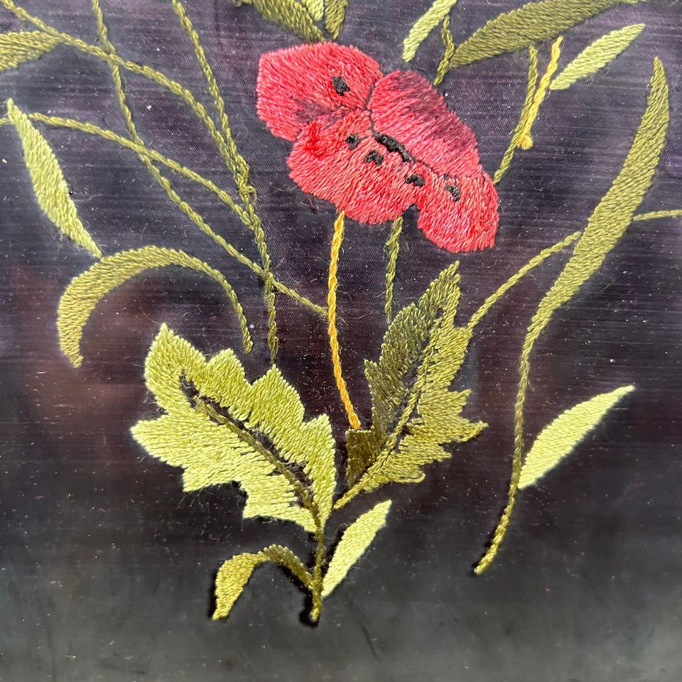 Colourful flowers on black background - Vintage Embroidery - Tapestry - Patchwork - Cotton work - Framed