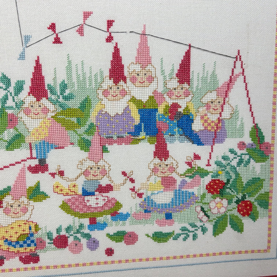 Vintage Embroidery Fairytale Gnomes Kabouters - Cottonwork - Framed
