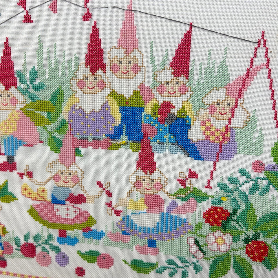 Vintage Embroidery Fairytale Gnomes Kabouters - Cottonwork - Framed