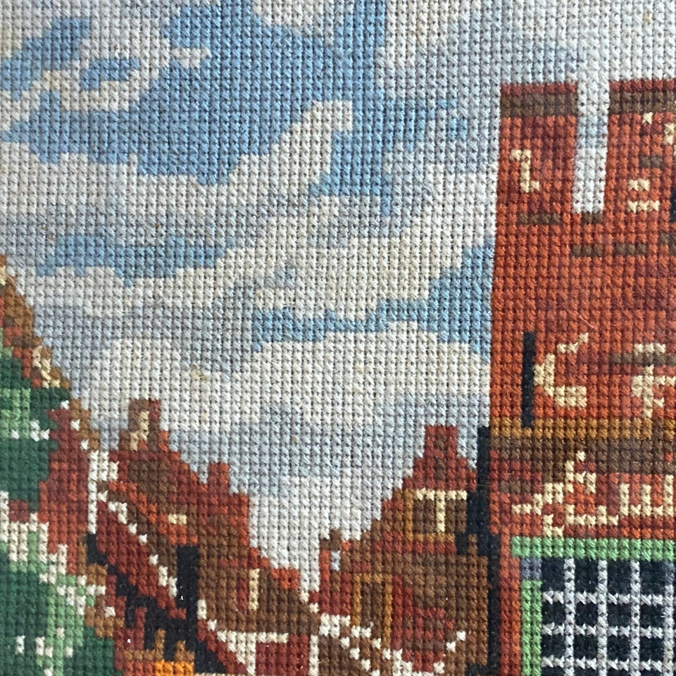 Embroidery -Johannes Vermeer - Straatje - Cottonwork - Framed
