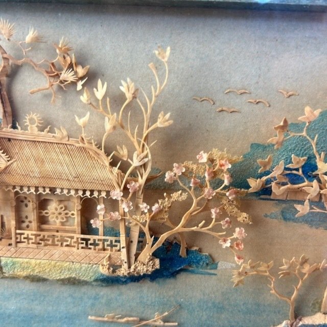 Two Chinese dioramas of river town scenes