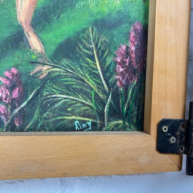 The Garden of Eden painting in unique frame with messing panel doors