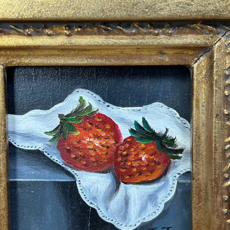 T.J. - Miniature Still life with strawberries on table with rug