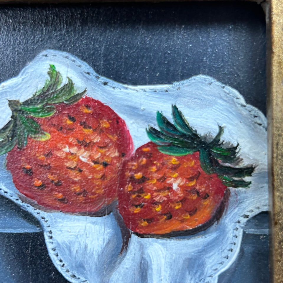 T.J. - Miniature Still life with strawberries on table with rug