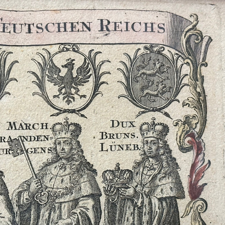 Large 107CM Copper Engraving by Tobias Conrad Lotter (1717-1777) - Novem Electores Imperii Germanici - Die IX Churfürsten Des Teutschen Reichs