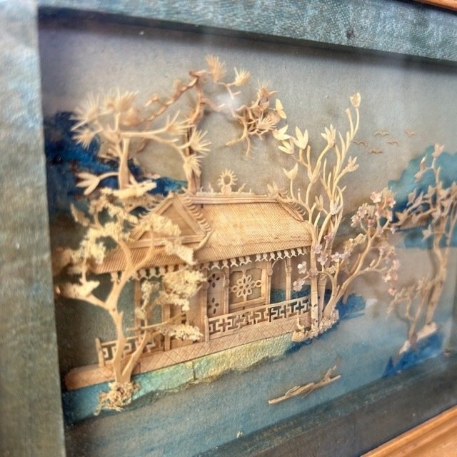 Two Chinese dioramas of river town scenes