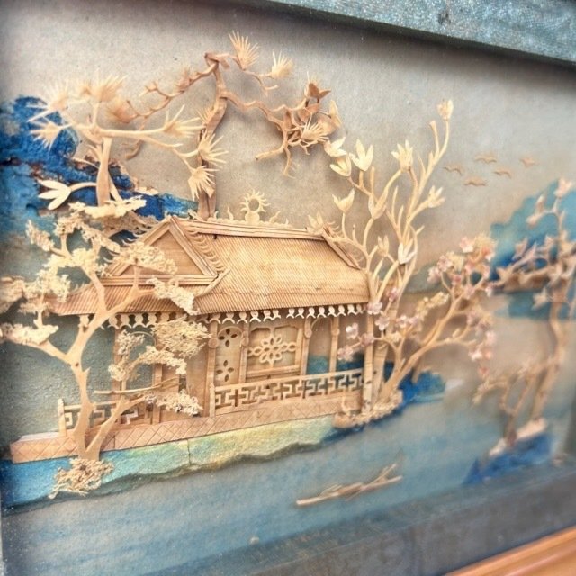 Two Chinese dioramas of river town scenes