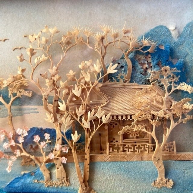 Two Chinese dioramas of river town scenes