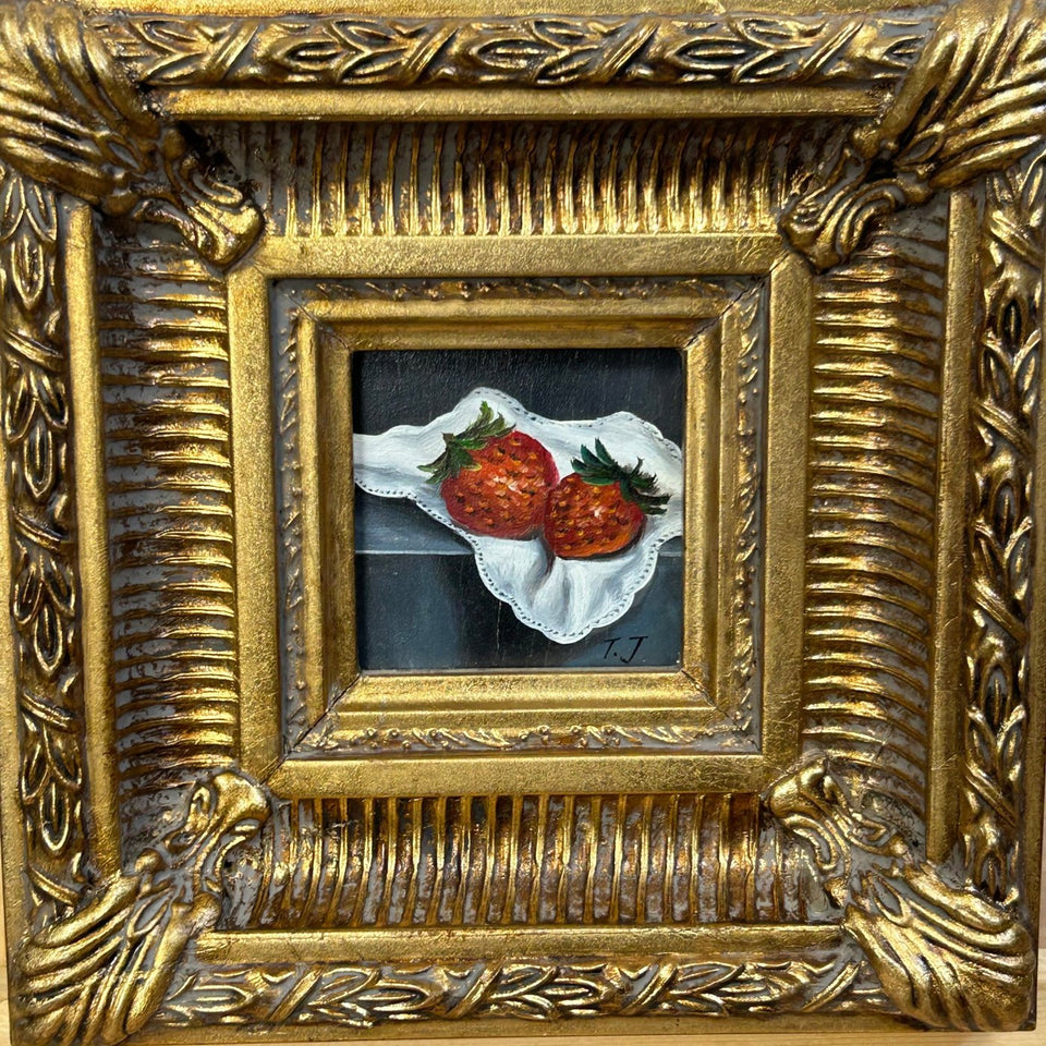 T.J. - Miniature Still life with strawberries on table with rug