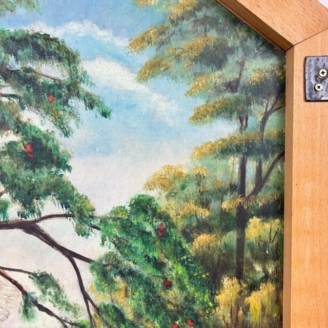 The Garden of Eden painting in unique frame with messing panel doors