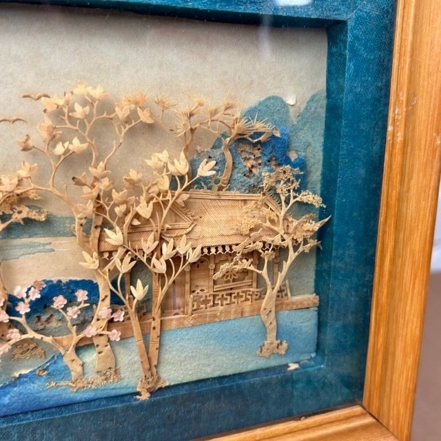 Two Chinese dioramas of river town scenes