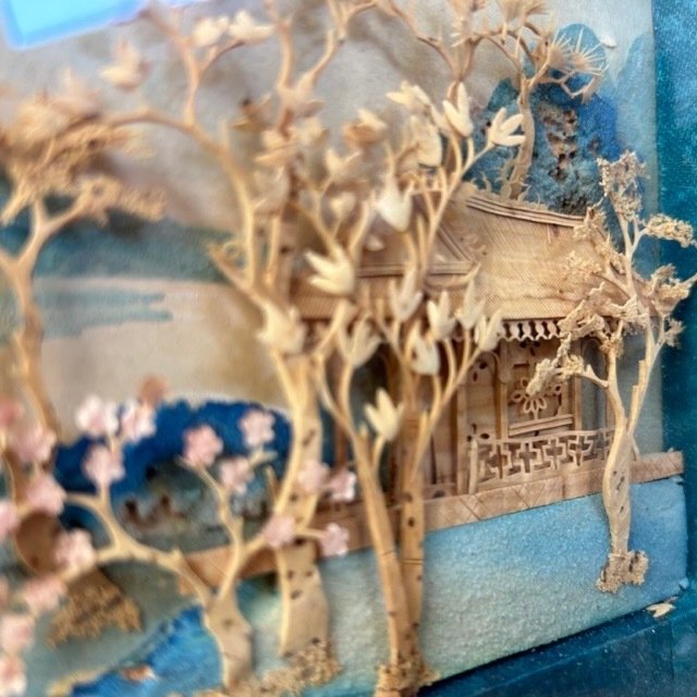 Two Chinese dioramas of river town scenes