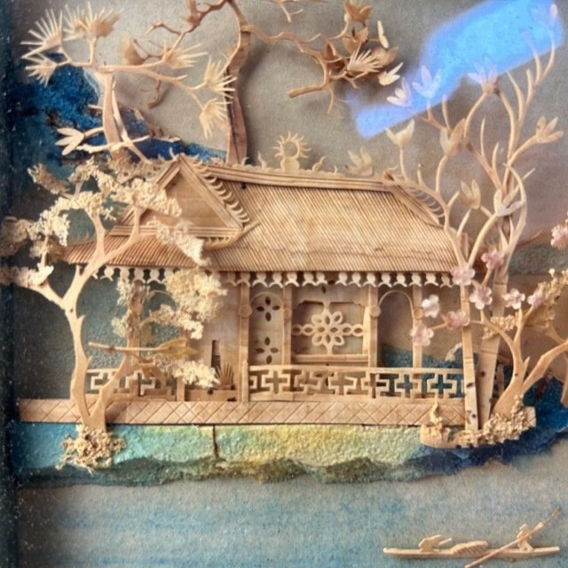 Two Chinese dioramas of river town scenes