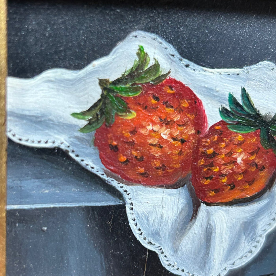 T.J. - Miniature Still life with strawberries on table with rug