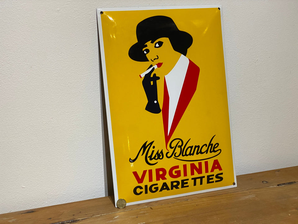Vintage Miss Blanche Virginia Cigarettes Enamel Sign