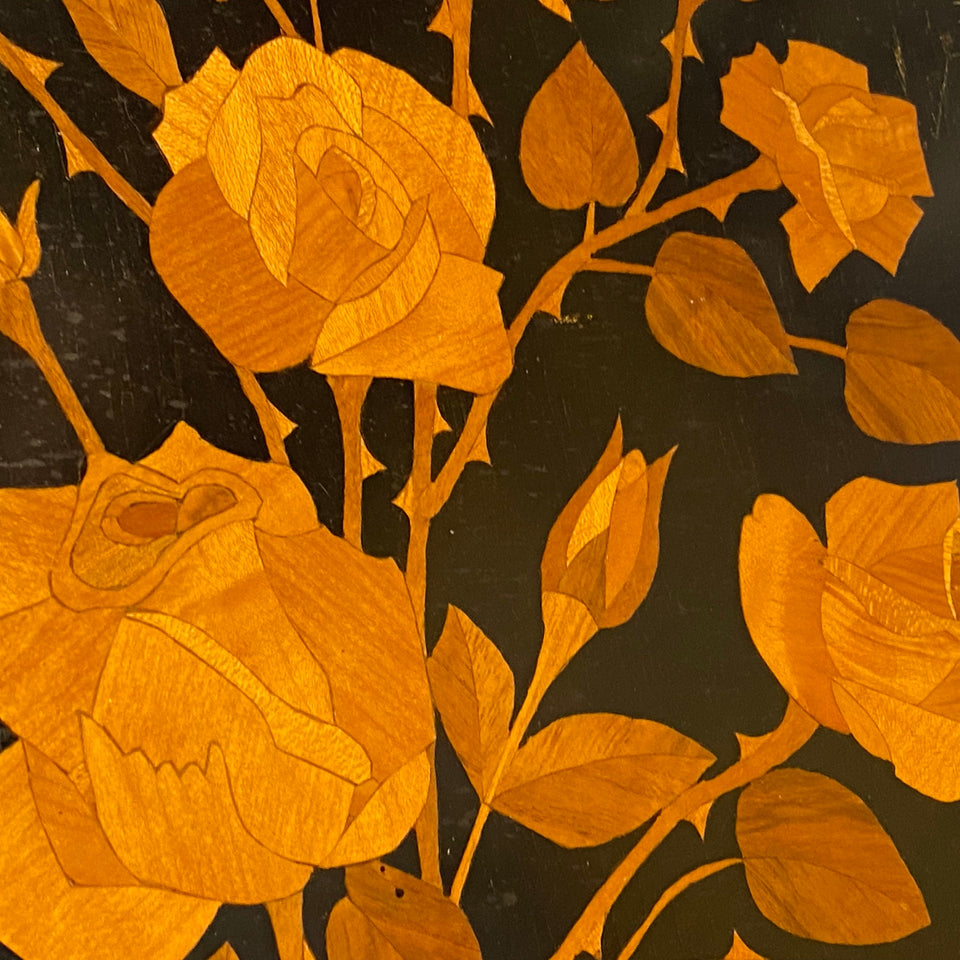 Soviet Roses - USSR - Russian Straw Marquetry Folk Art Lacquered Wood Inlay