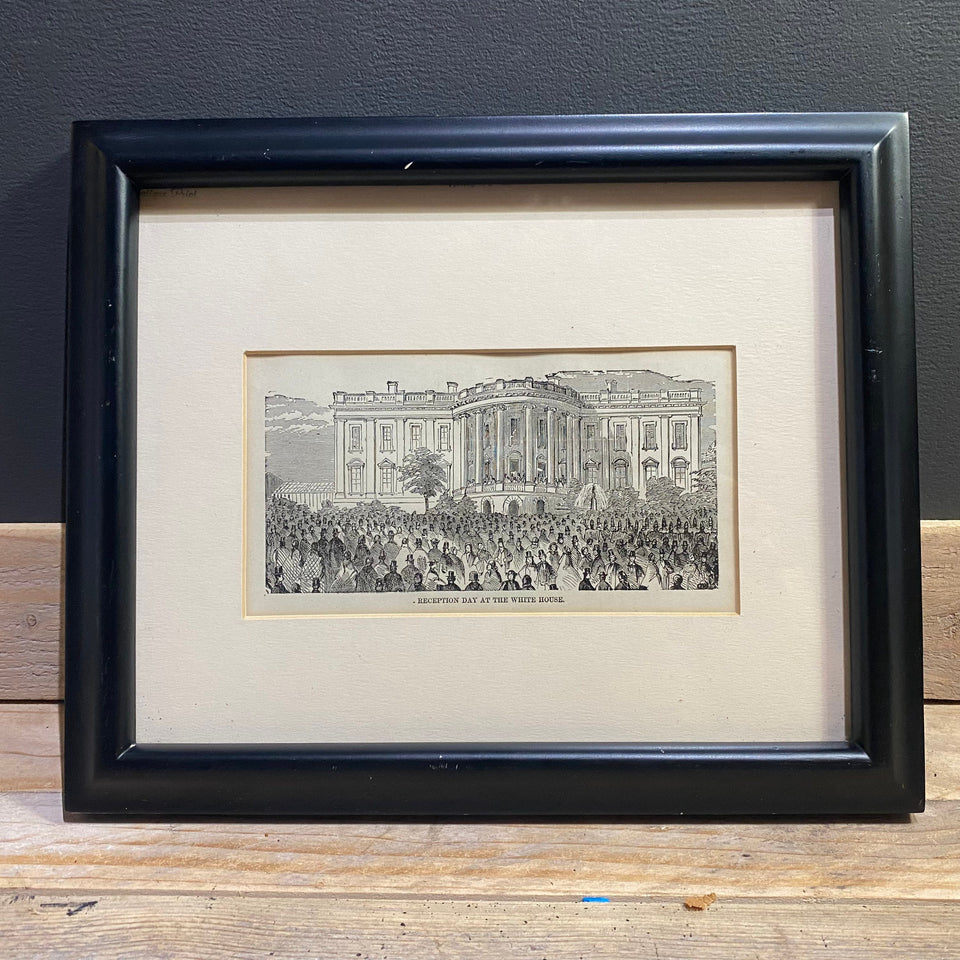 Antique etching print “Reception day at the White House”