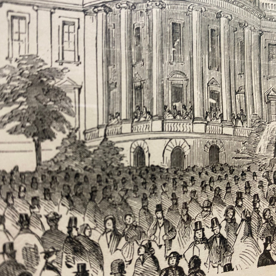 Antique etching print “Reception day at the White House”