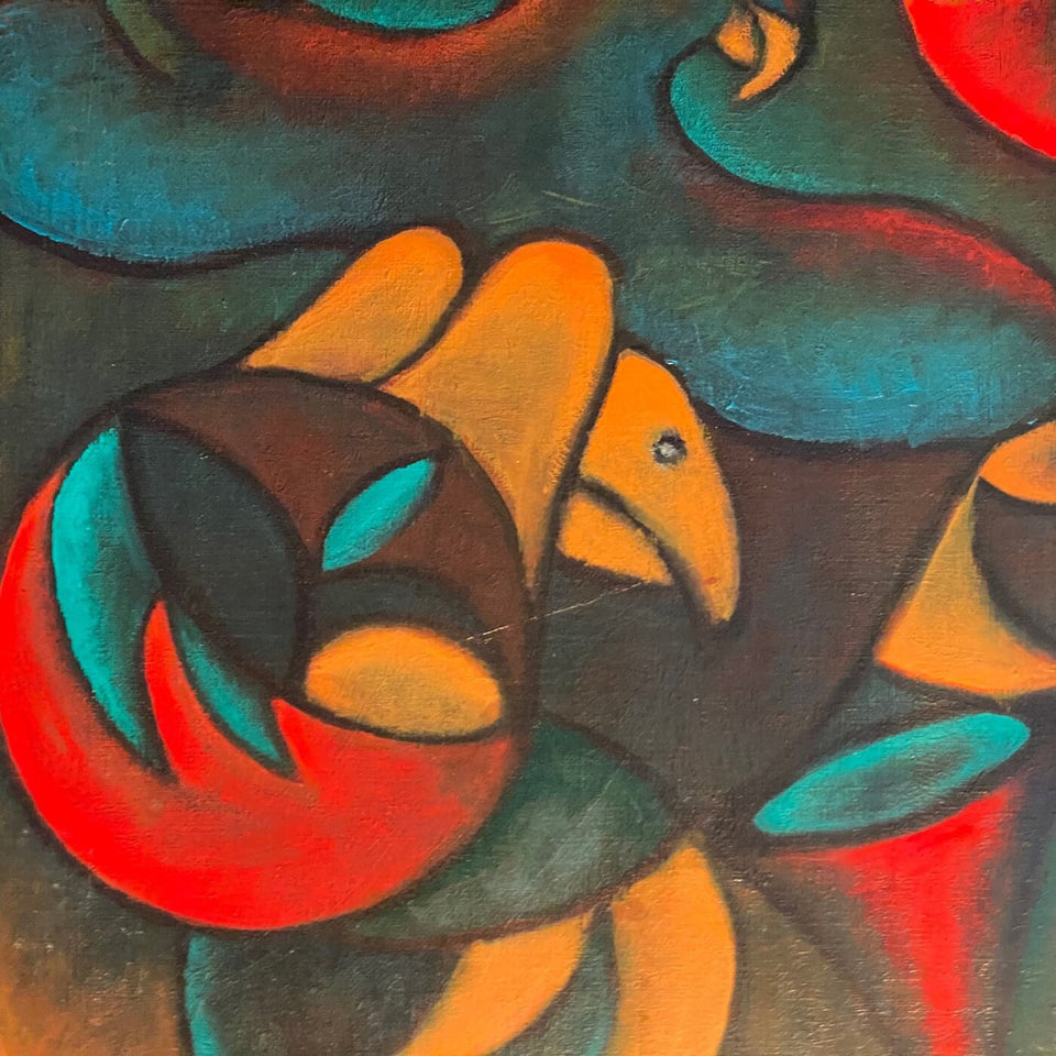 Abstract Painting of a Surrealistic group of birds