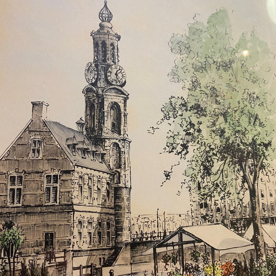 Bloemenmarkt Amsterdam - Bob Brobbel - Hand colored print