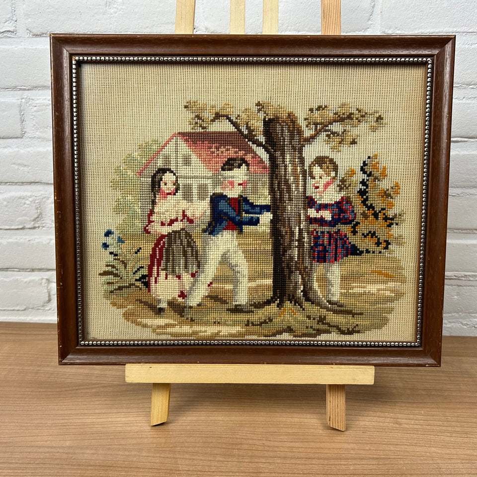 Children playing blindfold game - Embroidery - Cottonwork - Framed